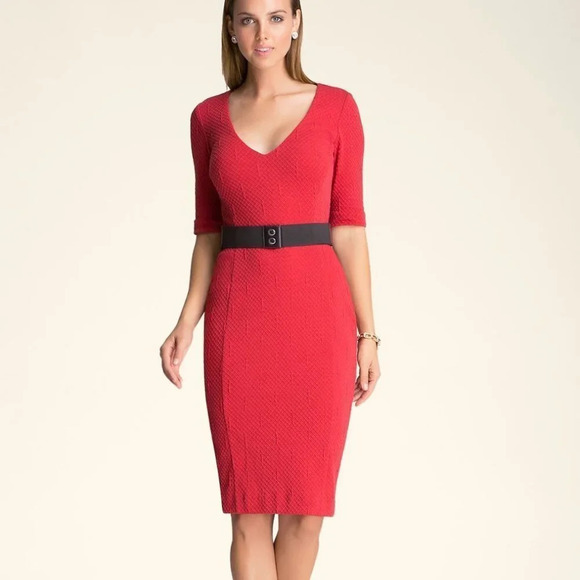Bebe NWT Temple Red V-Neck Belted Dress Size XS - Picture 4 of 7